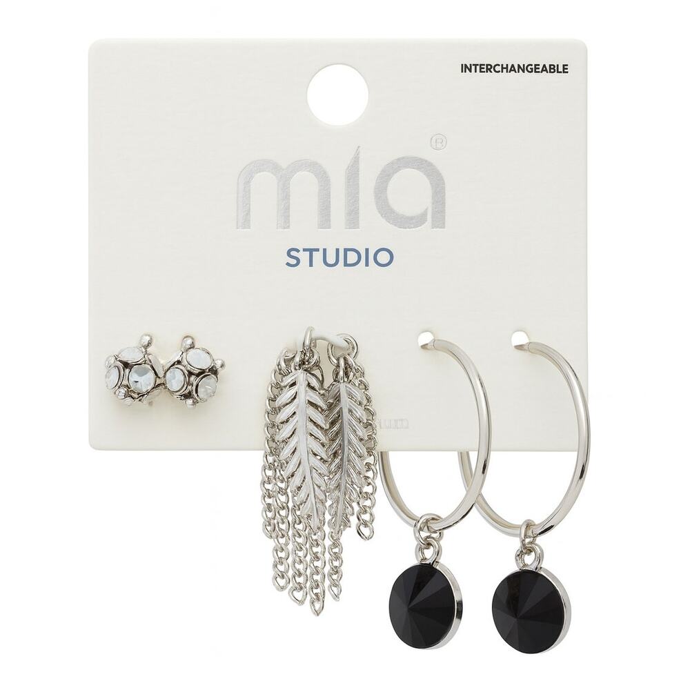 Mia Studio Silver Hoop Earrings Set, Interchangeable Charms‎ 8 Pc Boho Gift Set